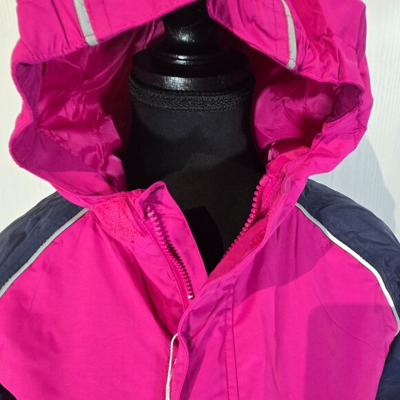 NWT | Girls Size 8 | Pink Navy Rain Snow Ski Jacket Coat Reflective Hood - Picture 3 of 6